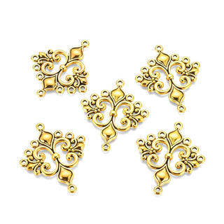 Base Pendiente Flor de Lis Barroca con Volutas Caladas Tono Oro Envejecido 36x30x2mm | 2 uds