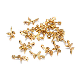 Conector Barra Hojas Cruzadas con Nervaduras Tono Oro Envejecido 17x9.5mm | 25 uds