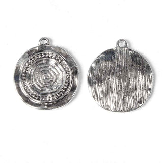 Dije Disco Redondo Textura Martillada Estilo Tibetano Tono Plata Envejecida 24x21mm | 3 uds