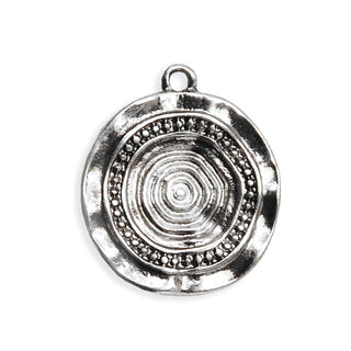 Dije Disco Redondo Textura Martillada Estilo Tibetano Tono Plata Envejecida 24x21mm | 3 uds