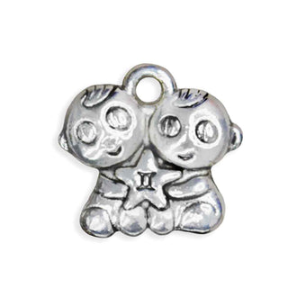 Dije Géminis Signo del Zodiaco Estilo Tibetano Tono Plata Envejecida 13x14mm | 6 uds
