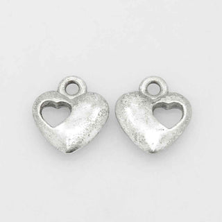 Dije Corazón Anidado Estilo Tibetano Tono Plata Envejecida 13x11mm | 10 uds