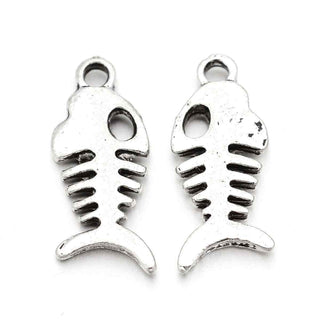 Dije Esqueleto de Pescado Estilo Tibetano Tono Plata Envejecida 18x7mm | 12 uds