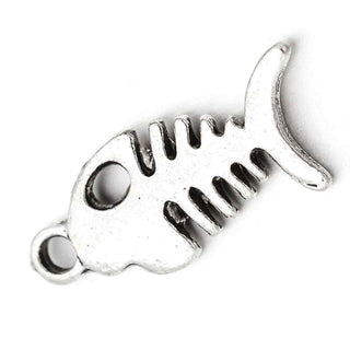 Dije Esqueleto de Pescado Estilo Tibetano Tono Plata Envejecida 18x7mm | 12 uds