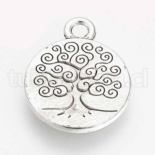 Pequeño árbol de la vida bajo relieve, colgante de aleación, redondo plano. 19x15.2x2 mm.