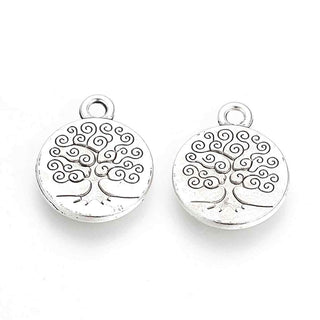 Dije Árbol de la Vida en Bajo Relieve Estilo Tibetano Tono Plata Envejecida 19x15.2mm | 5 uds