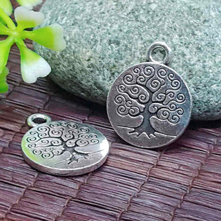 Dije Árbol de la Vida en Bajo Relieve Estilo Tibetano Tono Plata Envejecida 19x15.2mm | 5 uds