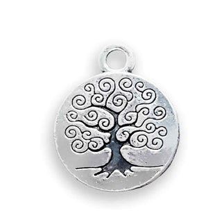 Dije Árbol de la Vida en Bajo Relieve Estilo Tibetano Tono Plata Envejecida 19x15.2mm | 5 uds