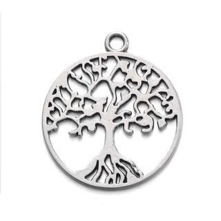 Maxi Dije Árbol de la Vida Redondo Estilo Tibetano Tono Plata Envejecida 29x25mm | 3 uds