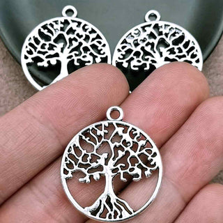 Maxi Dije Árbol de la Vida Redondo Estilo Tibetano Tono Plata Envejecida 29x25mm | 3 uds