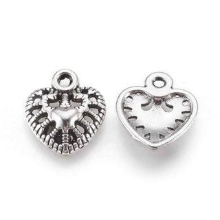 Dije Corazón Clásico Estilo Tibetano Tono Plata Envejecida 14x12mm | 15 uds