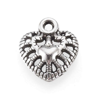Dije Corazón Clásico Estilo Tibetano Tono Plata Envejecida 14x12mm | 15 uds