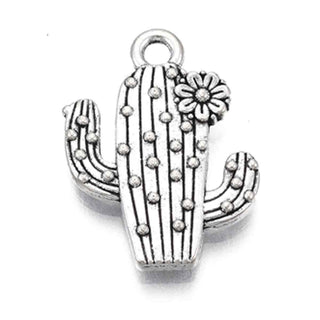 Dije Cactus Botánico Estilo Tibetano Tono Plata Envejecida 20x15mm | 5 uds