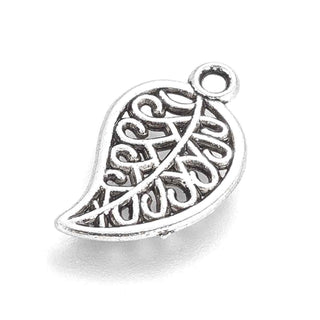 Dije Hoja Delicada Estilo Tibetano Tono Plata Envejecida 18x10mm | 12 uds
