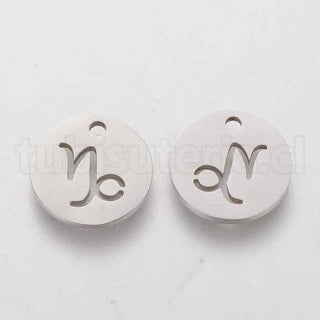 Colgantes de acero inoxidable (316L), redondos planos con constelación, 12 signos zodiacales, 12×1.2mm.