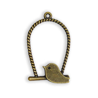 Dije Pájaro Posado en Aro Estilo Tibetano Tono Bronce Envejecido 32x20x3mm | 6 uds