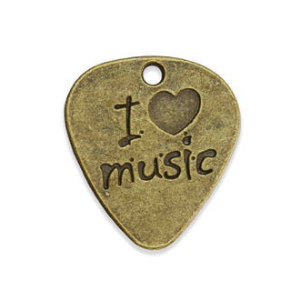 Dije Uñeta "Amo la Música" Estilo Tibetano Tono Bronce Envejecido 24.5x22.5x1.5mm | 4 uds