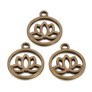 Dije Flor de Loto Estilo Tibetano Tono Bronce Envejecido 24x20x1.5mm | 5 uds