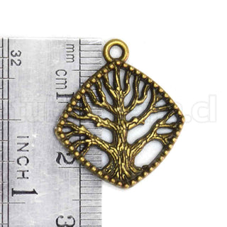 Colgante de aleación estilo tibetano, árbol de la vida en rombo, 23x20x2 mm.