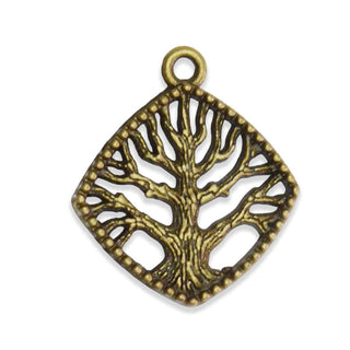 Dije Árbol de la Vida en Rombo Estilo Tibetano Tono Bronce Envejecido 23x20x2mm | 7 uds