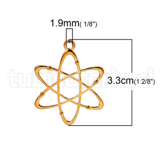 Colgantes de aleación de zinc, átomo, 33x26x2 mm.