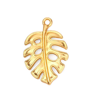 Dije Hoja Monstera de Aleación de Zinc Tono Dorado Mate 28×18 mm | 1 ud
