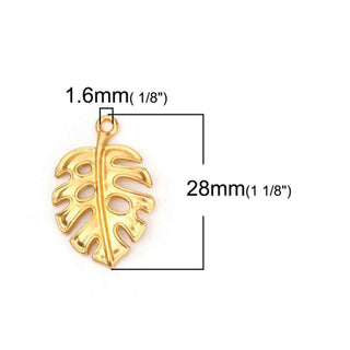 Dije Hoja Monstera de Aleación de Zinc Tono Dorado Mate 28×18 mm | 1 ud