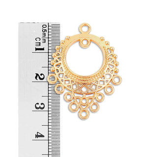 Base Pendiente Chandelier Circular con Filigrana Geométrica Calada Tono Dorado 33x25x3mm | 2 uds