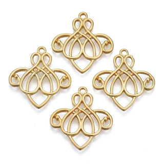 Conector Floral Pétalos de Loto con Volutas Laterales Tono Dorado Mate 26x24x2.5mm | 2 uds