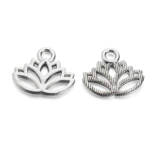 Dije Flor de Loto Zen Estilo Tibetano Tono Plata Envejecida 15x17mm | 10 uds