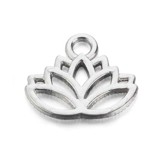 Dije Flor de Loto Zen Estilo Tibetano Tono Plata Envejecida 15x17mm | 10 uds