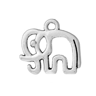 Dije de Elefante de la Suerte Estilo Tibetano en Tono Plata Envejecida para Bisutería Étnica y Amuletos de Prosperidad, 16x15 mm - 3 uds
