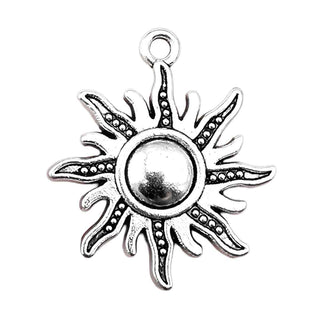 Maxi Dije Sol Radiante Estilo Tibetano Tono Plata Envejecida 28.5x23mm | 5 uds