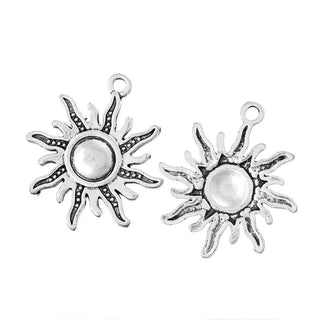 Maxi Dije Sol Radiante Estilo Tibetano Tono Plata Envejecida 28.5x23mm | 5 uds