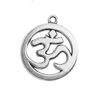 Maxi Dije Símbolo Ohm Sagrado Estilo Tibetano Tono Plata Envejecida 29x25.5mm | 2 uds