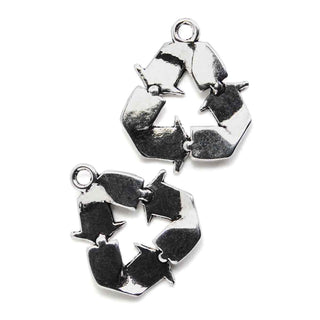 Maxi Dije Símbolo de Reciclaje Estilo Tibetano Tono Plata Envejecida 28x24mm | 1 ud