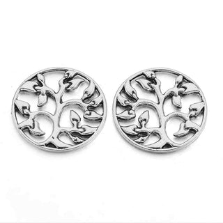 Dije Conector Árbol de la Vida Redondo Estilo Tibetano Tono Plata Envejecida 23x22mm | 5 uds