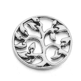 Dije Conector Árbol de la Vida Redondo Estilo Tibetano Tono Plata Envejecida 23x22mm | 5 uds