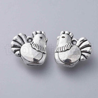 Colgantes de aleación, pollo o gallina, color plata envejecida, 12x13x4 mm.