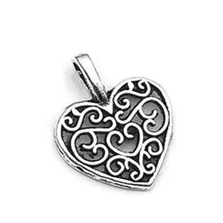 Dije Corazón Calado Estilo Filigrana Tono Plata Envejecida 18x15mm | 8 uds