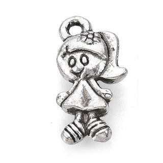 Dije Niña Estilo Tibetano Tono Plata Envejecida 15.5x7.5mm | 12 uds