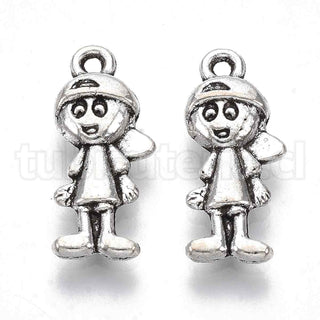 Colgantes de aleación, niño, color plata envejecida, 18.5x8x3.5mm.