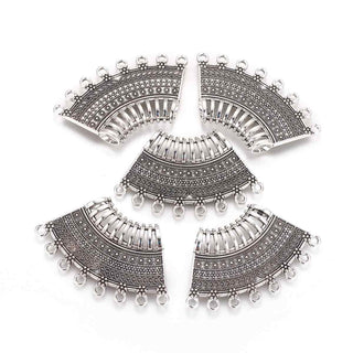 Base Collar Pechera Abanico Tribal con Textura Tono Plata Envejecida 38x66mm | 1 ud