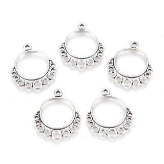 Base Pendiente Chandelier Circular con Esferas Decorativas Tono Plata Envejecida 29x25x1.5mm | 6 uds