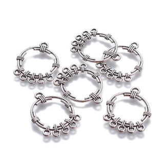 Base Pendiente Chandelier Circular con Tubos Entrelazados Tono Plata Envejecida 34x27x2.5mm | 2 uds