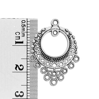 Base Pendiente Chandelier con Filigrana Geométrica Calada Tono Plata Envejecida 33x25x3mm | 2 uds