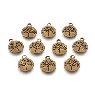 Dije Árbol de la Vida Estilo Tibetano Tono Bronce Envejecido 18.5x15x2mm | 8 uds