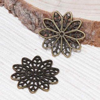 Dije Mandala Flor Tono Bronce Envejecido 26mm | 2 uds
