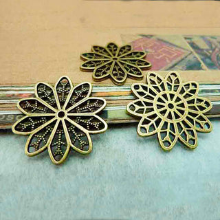 Dije Mandala Flor Tono Bronce Envejecido 26mm | 2 uds