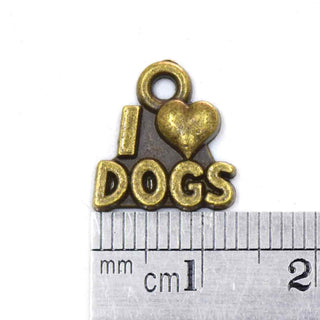Dije "I Love Dogs" (Amo a los Perros) Tono Bronce Envejecido 15x13x3mm | 4 uds